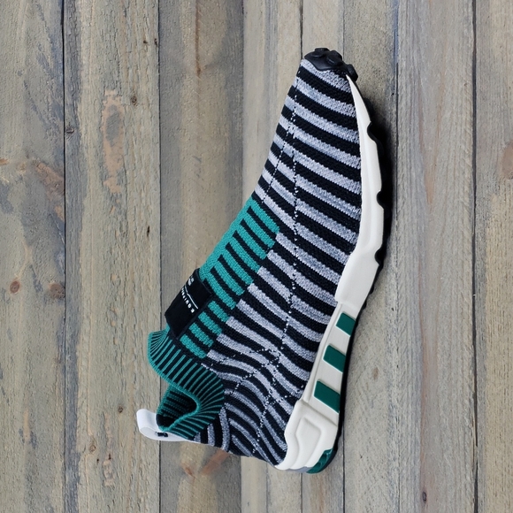 adidas Men's EQT Support SK Originals Primeknit Slip Ons Black Green Grey - Picture 3 of 11